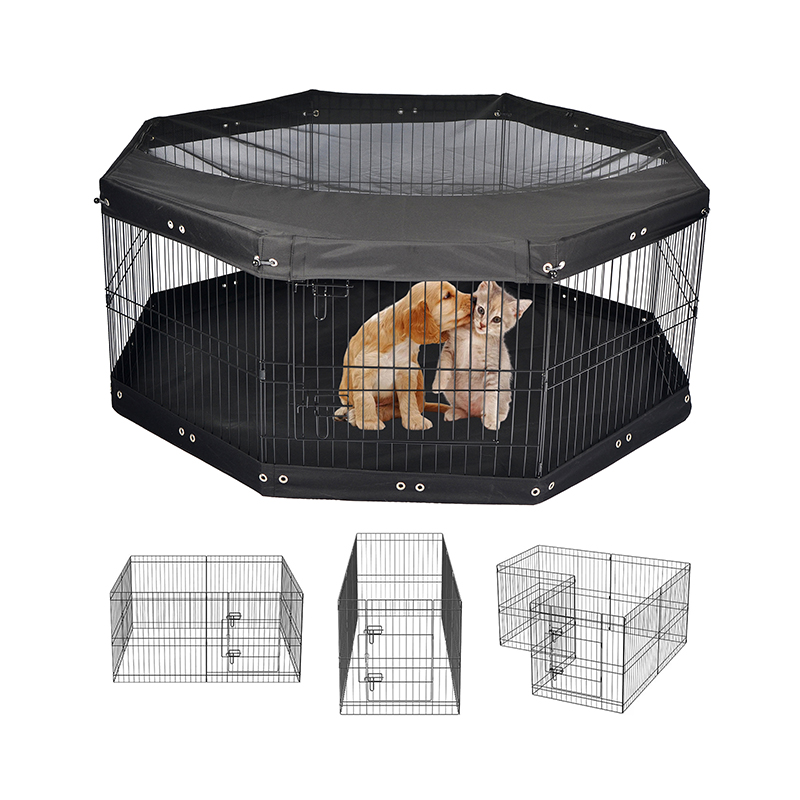 8-panel Foldbar trådmetalhund Playpen med topdæksel og bundpude 8-panel Foldbar trådmetalhund Playpen med topdæksel og bundpude