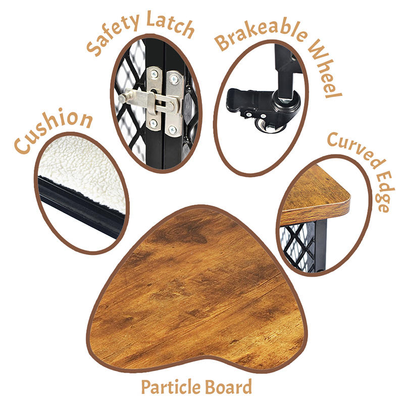 Møbelstil stor træhundbur med hjul og pude Møbelstil stor træhundbur med hjul og pude