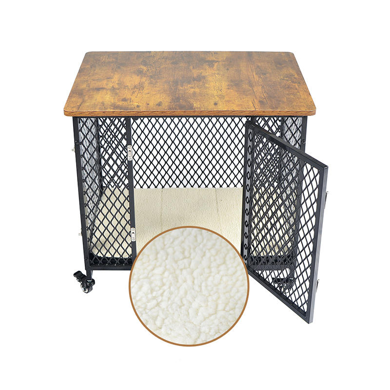 Møbelstil stor træhundbur med hjul og pude Møbelstil stor træhundbur med hjul og pude