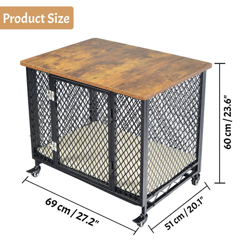 Møbelstil stor træhundbur med hjul og pude Møbelstil stor træhundbur med hjul og pude