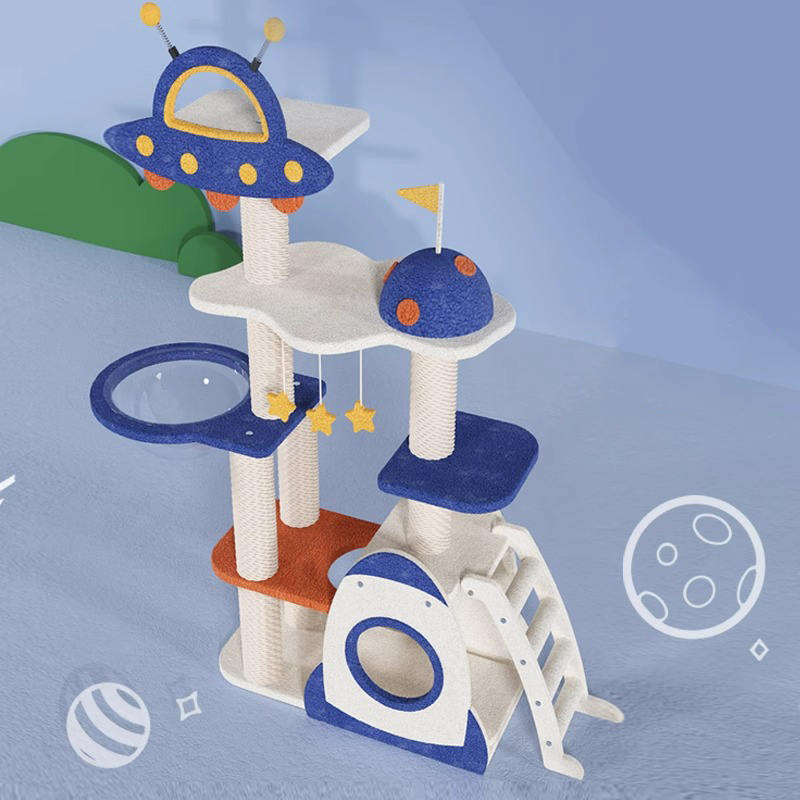 Blue Space Capsule klatrende ramme Cat Tree Tower til killing, der spiller legetøj Blue Space Capsule klatrende ramme Cat Tree Tower til killing, der spiller legetøj