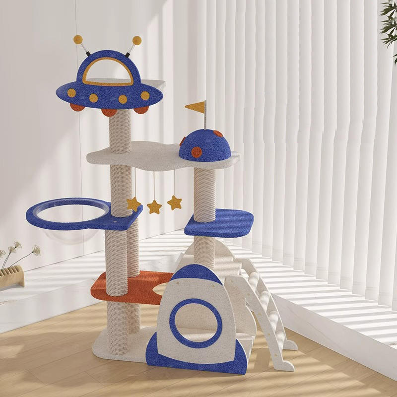 Blue Space Capsule klatrende ramme Cat Tree Tower til killing, der spiller legetøj Blue Space Capsule klatrende ramme Cat Tree Tower til killing, der spiller legetøj