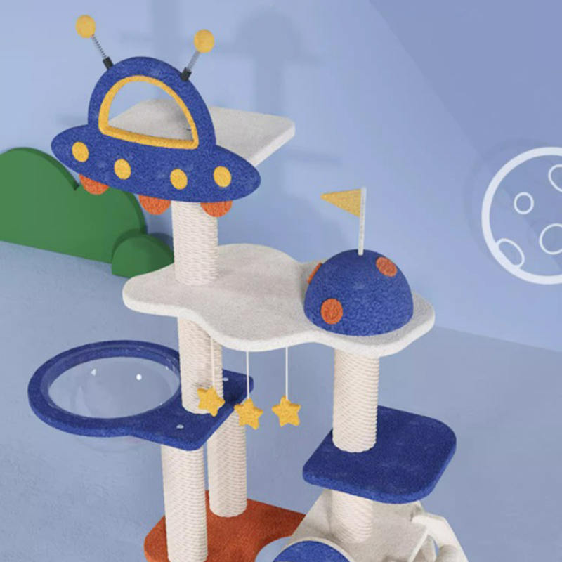 Blue Space Capsule klatrende ramme Cat Tree Tower til killing, der spiller legetøj Blue Space Capsule klatrende ramme Cat Tree Tower til killing, der spiller legetøj