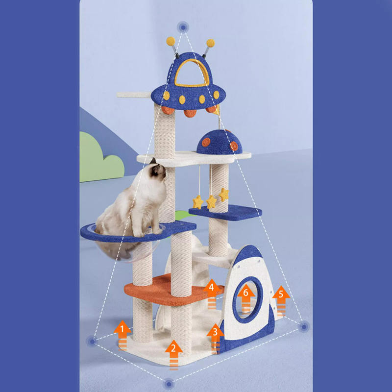 Blue Space Capsule klatrende ramme Cat Tree Tower til killing, der spiller legetøj Blue Space Capsule klatrende ramme Cat Tree Tower til killing, der spiller legetøj