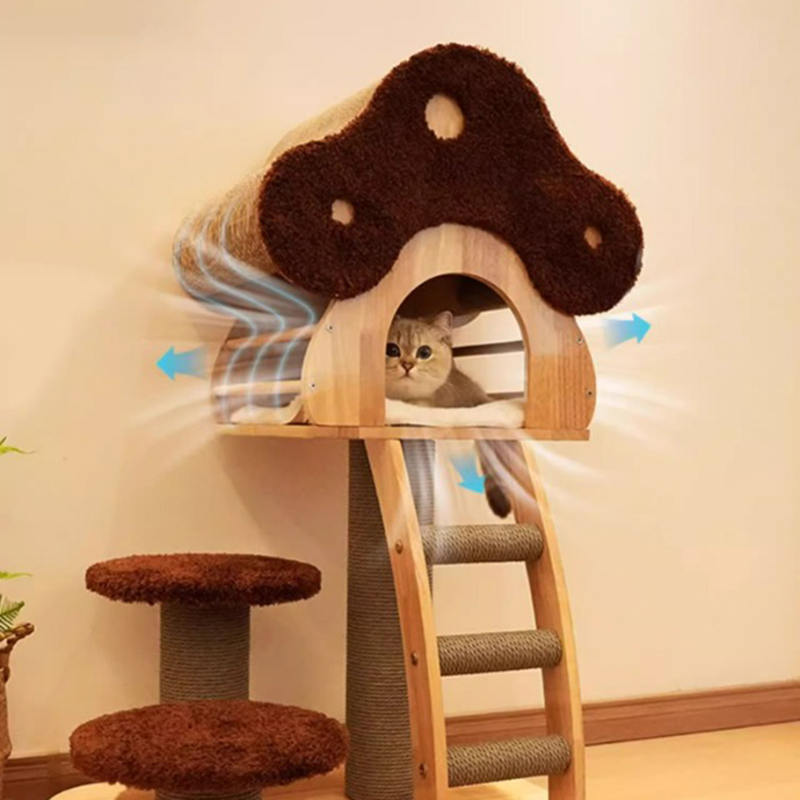 Svampeform Condo Tower Wood Climbing Frame Solid Cat Tree med stige Svampeform Condo Tower Wood Climbing Frame Solid Cat Tree med stige