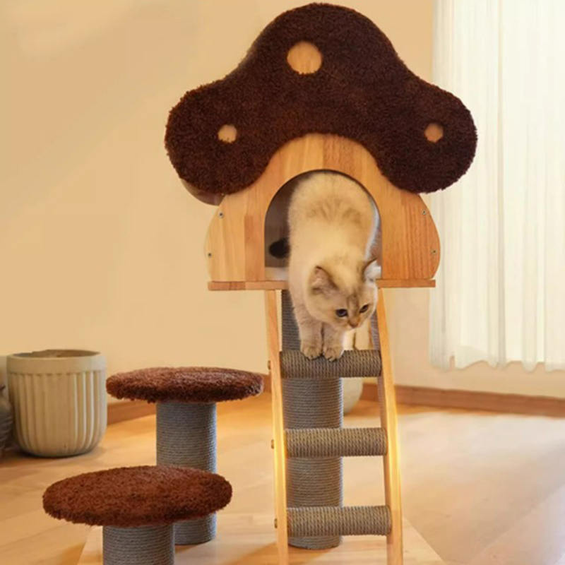 Svampeform Condo Tower Wood Climbing Frame Solid Cat Tree med stige Svampeform Condo Tower Wood Climbing Frame Solid Cat Tree med stige