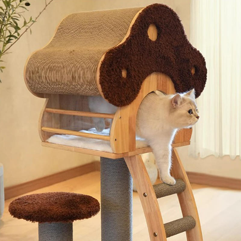 Svampeform Condo Tower Wood Climbing Frame Solid Cat Tree med stige Svampeform Condo Tower Wood Climbing Frame Solid Cat Tree med stige