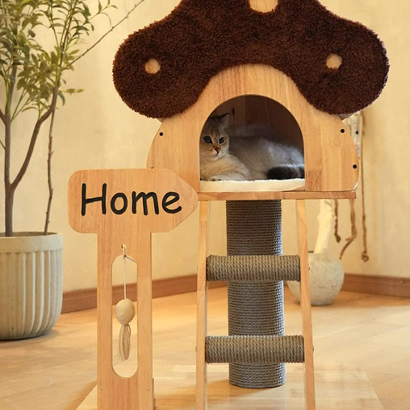 Svampeform Condo Tower Wood Climbing Frame Solid Cat Tree med stige Svampeform Condo Tower Wood Climbing Frame Solid Cat Tree med stige