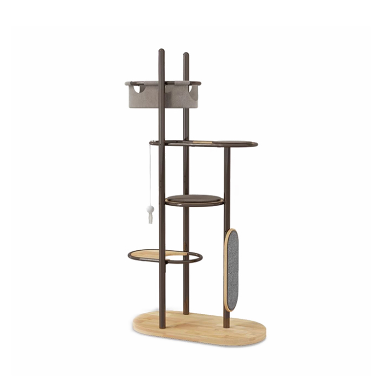 Gulv til loft høje indendørs gummi træ kat træ tårn condo med sovende kurv