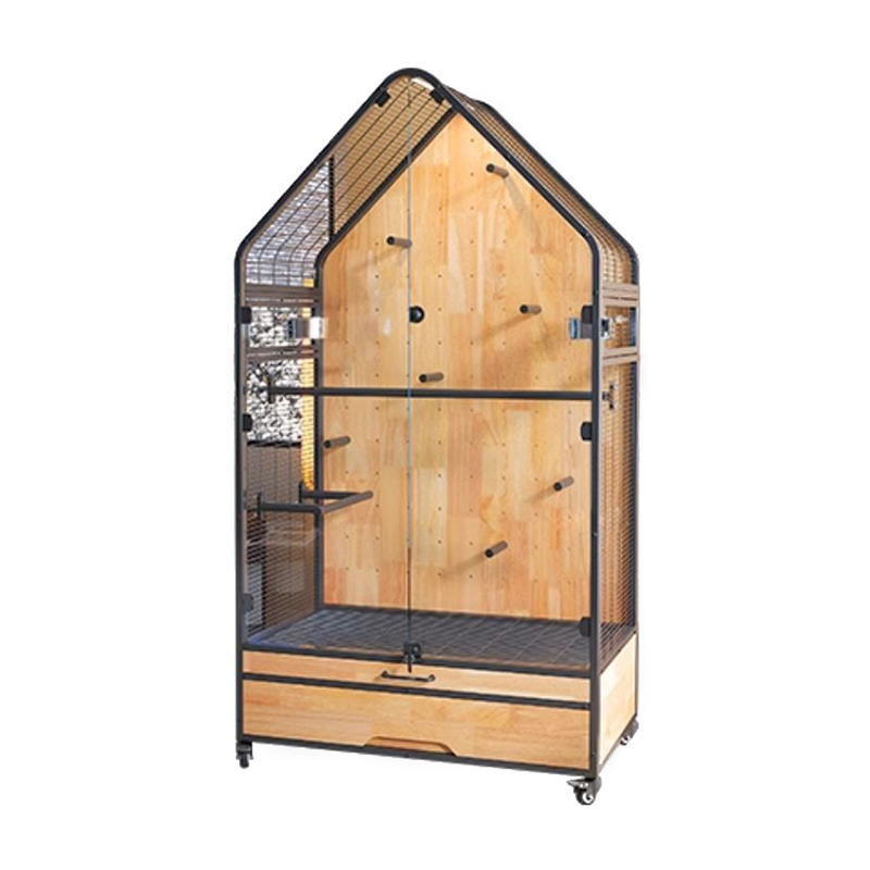 Træ & stålbur stort aftagelig DIY Villa papegøje Fuglavlsbure med stativhjul