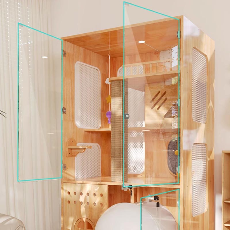 Panoramisk indendørs villa bur solid træ katte hus kabinet Panoramisk indendørs villa bur solid træ katte hus kabinet