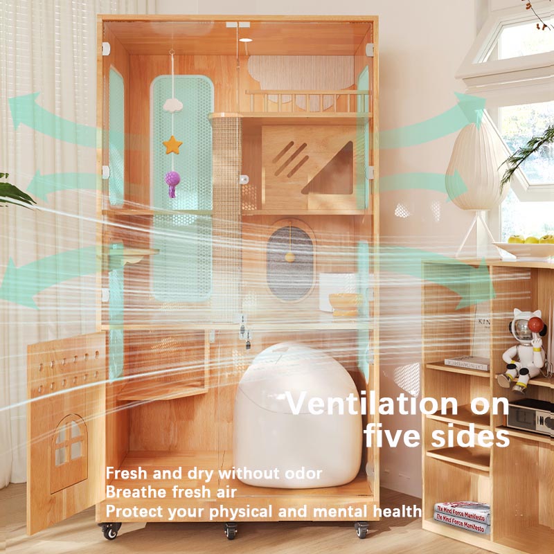 Panoramisk indendørs villa bur solid træ katte hus kabinet Panoramisk indendørs villa bur solid træ katte hus kabinet