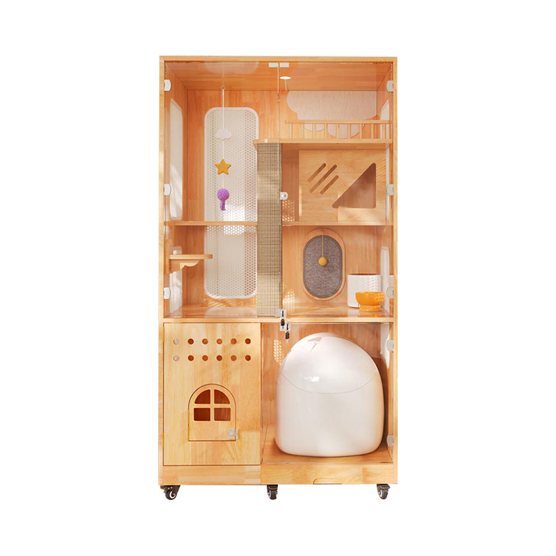 Panoramisk indendørs villa bur solid træ katte hus kabinet Panoramisk indendørs villa bur solid træ katte hus kabinet